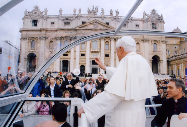 The Pope waves to the crowd