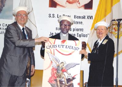 Bishop Mathieu receives a banner of St-Michael