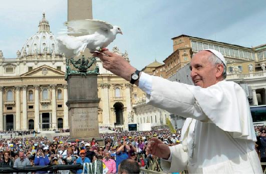 Pope Francis and a dove