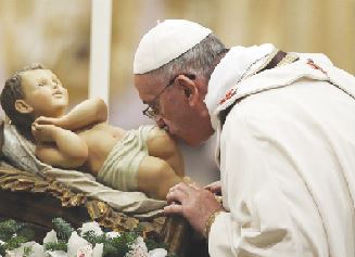 Pope Francis and infant Jesus