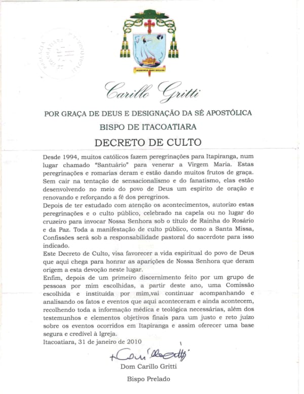 Letter of Bishop Carillo Gritti