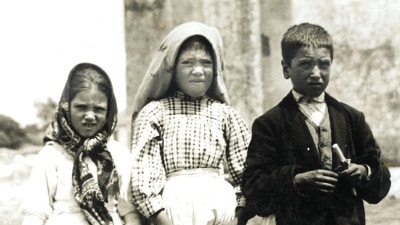 Photograph of the three seers of Fatima taken on July 13, 1917, after the vision of Hell